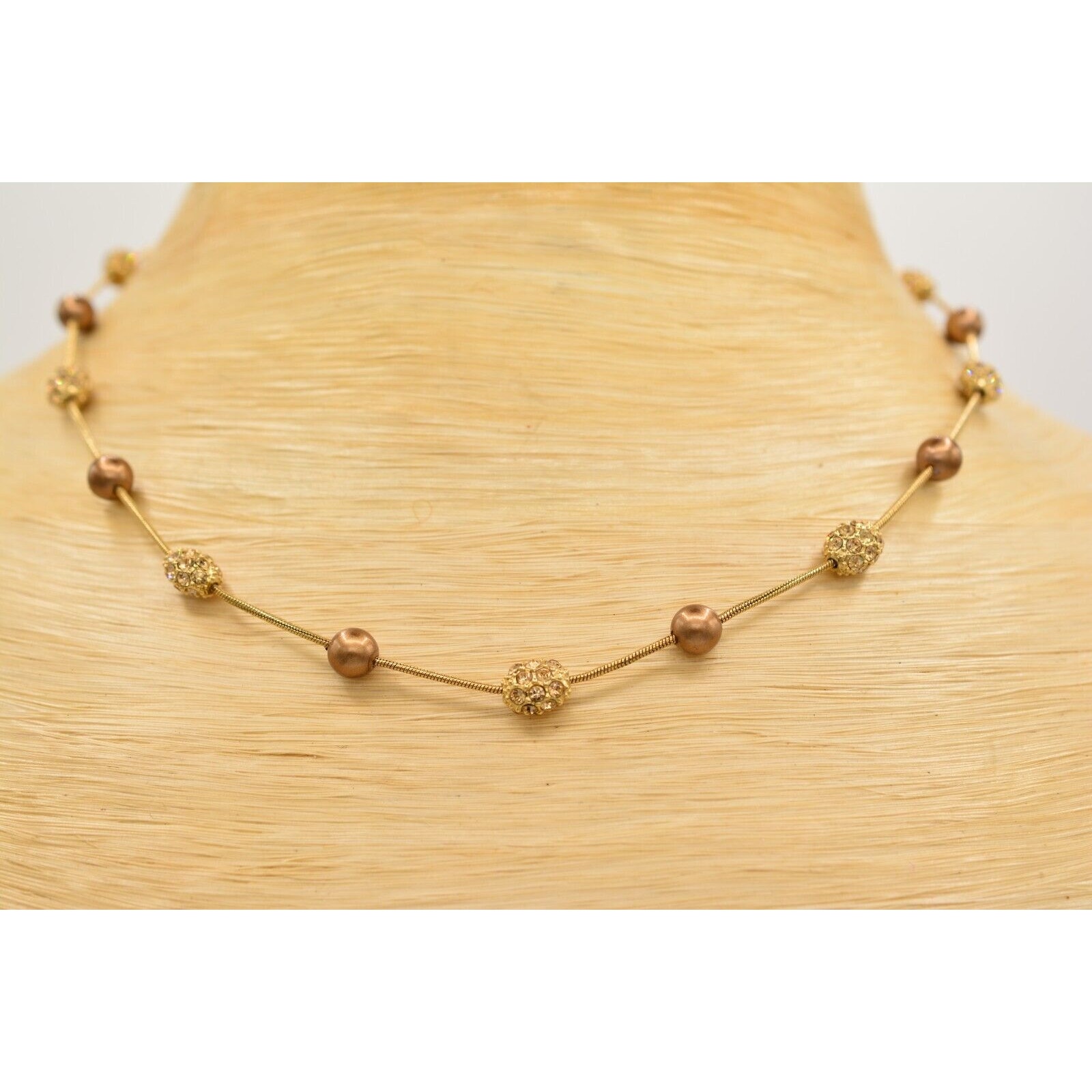 Monet Vintage Collar Choker Necklace Bronze Pearl Beaded Crystal Signed Bin4b — image 2 of 8